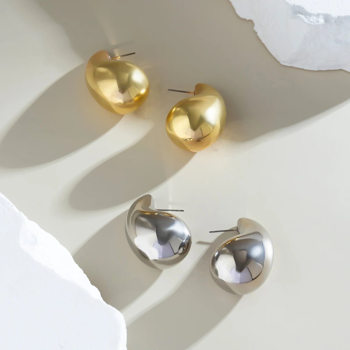 Statement Water Drop Earrings in Gold and Silver – Minimalist Stud Design 6