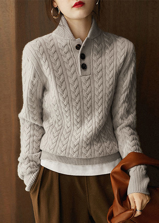 Women's Sweater Camel Knit Long Sleeve Stand Collar - 1