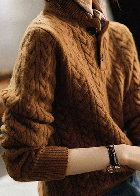 Women's Sweater Camel Knit Long Sleeve Stand Collar - 2