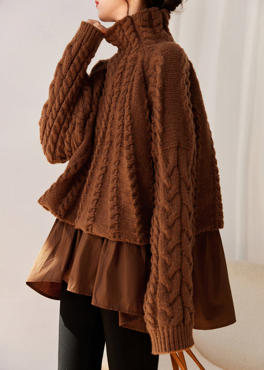 Women's Knit Sweater Caramel High Neck Two-Piece - 1
