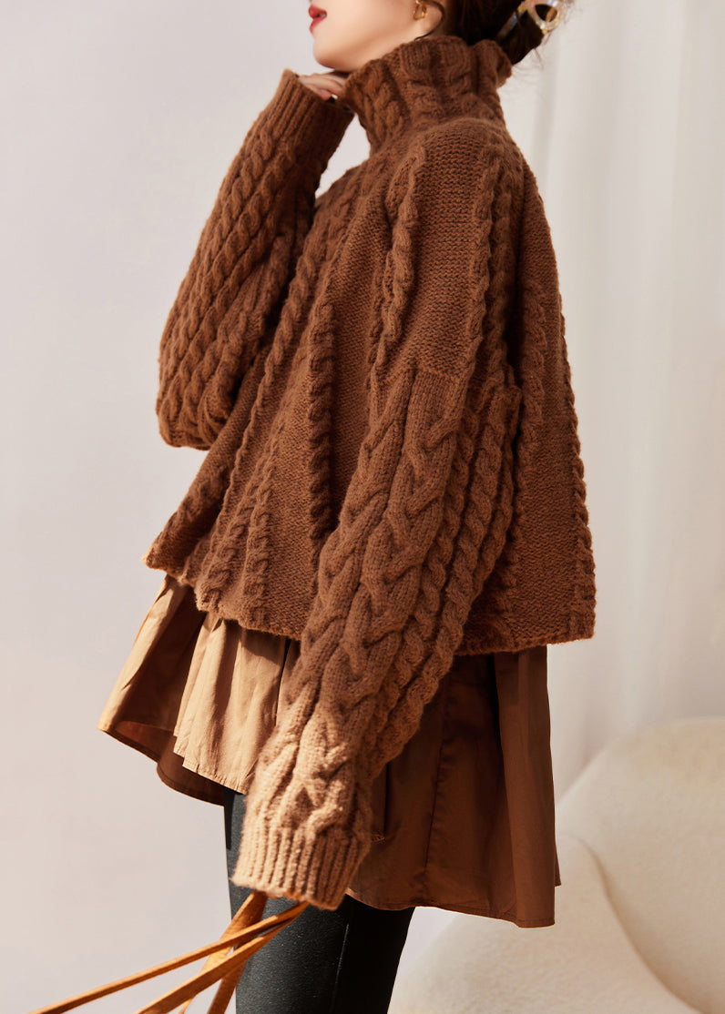 Women's Knit Sweater Caramel High Neck Two-Piece - 3