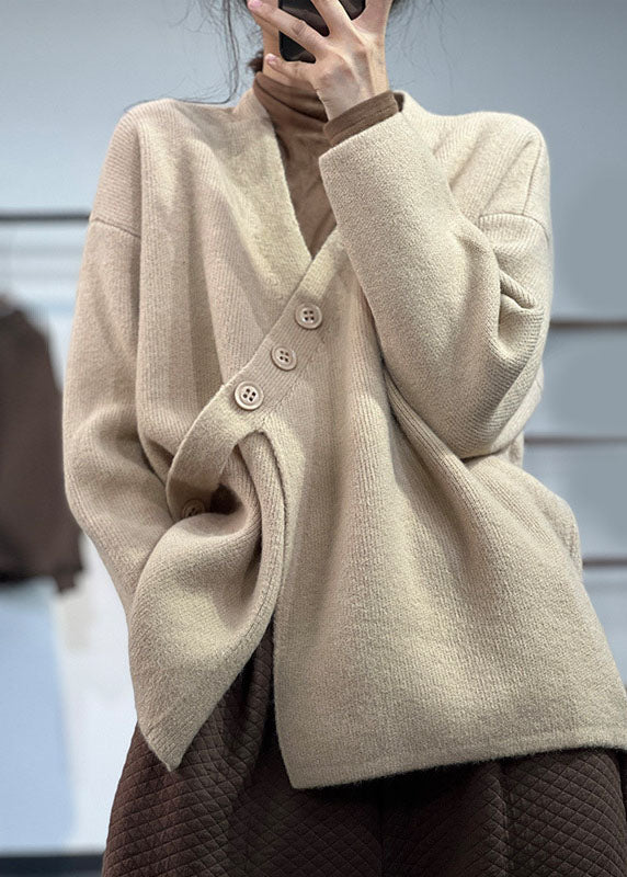 Women's Pullover Sweater Chocolate Asymmetrical Thick Knit - 4