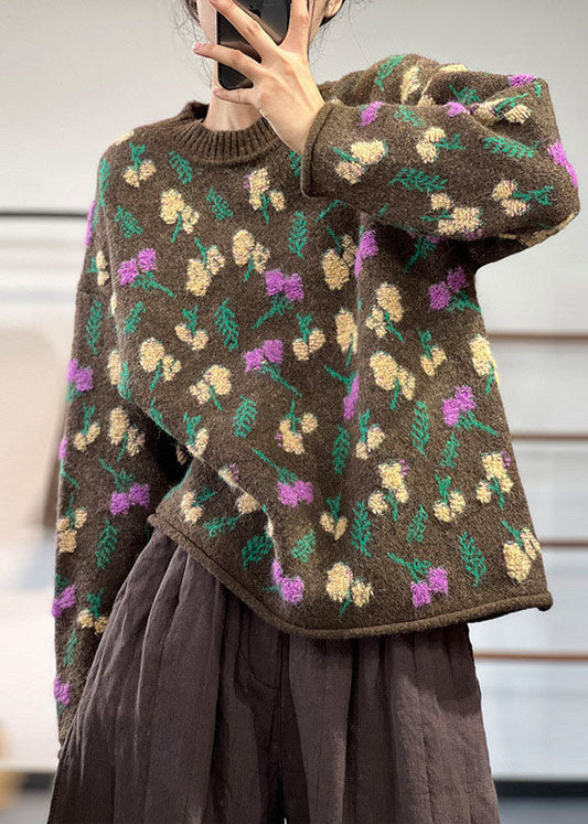Women's Oversized Sweater Brown Knit - 1