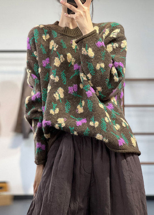 Women's Oversized Sweater Brown Knit - 2