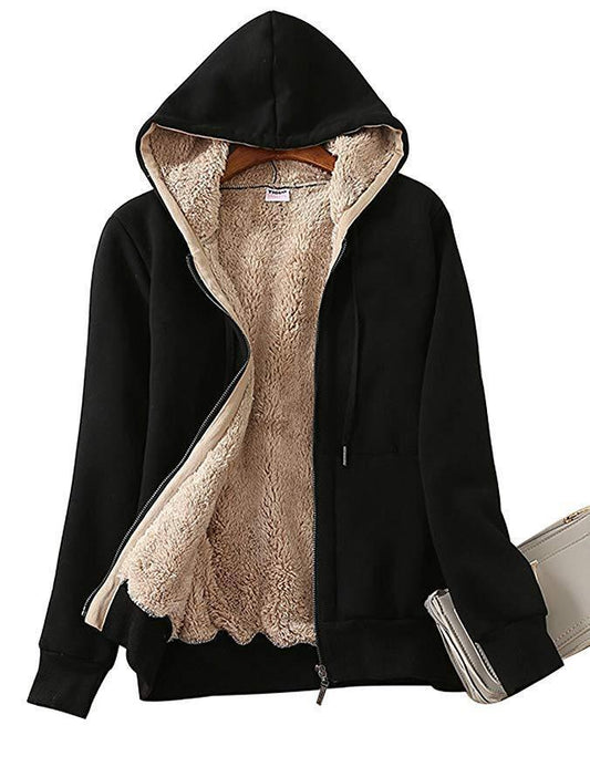Women's Hoodie Black Cotton Stylish Elegant - 2