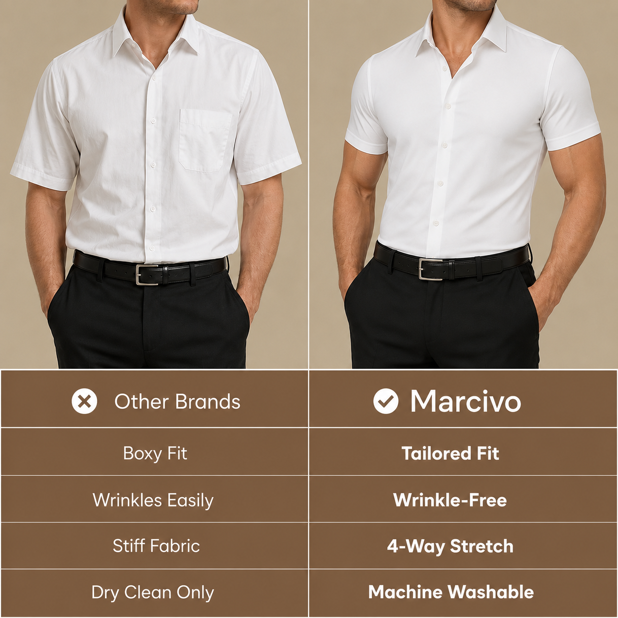 Men's Stretch Cotton Short-Sleeve Dress Shirt – close-up view | Hensley London