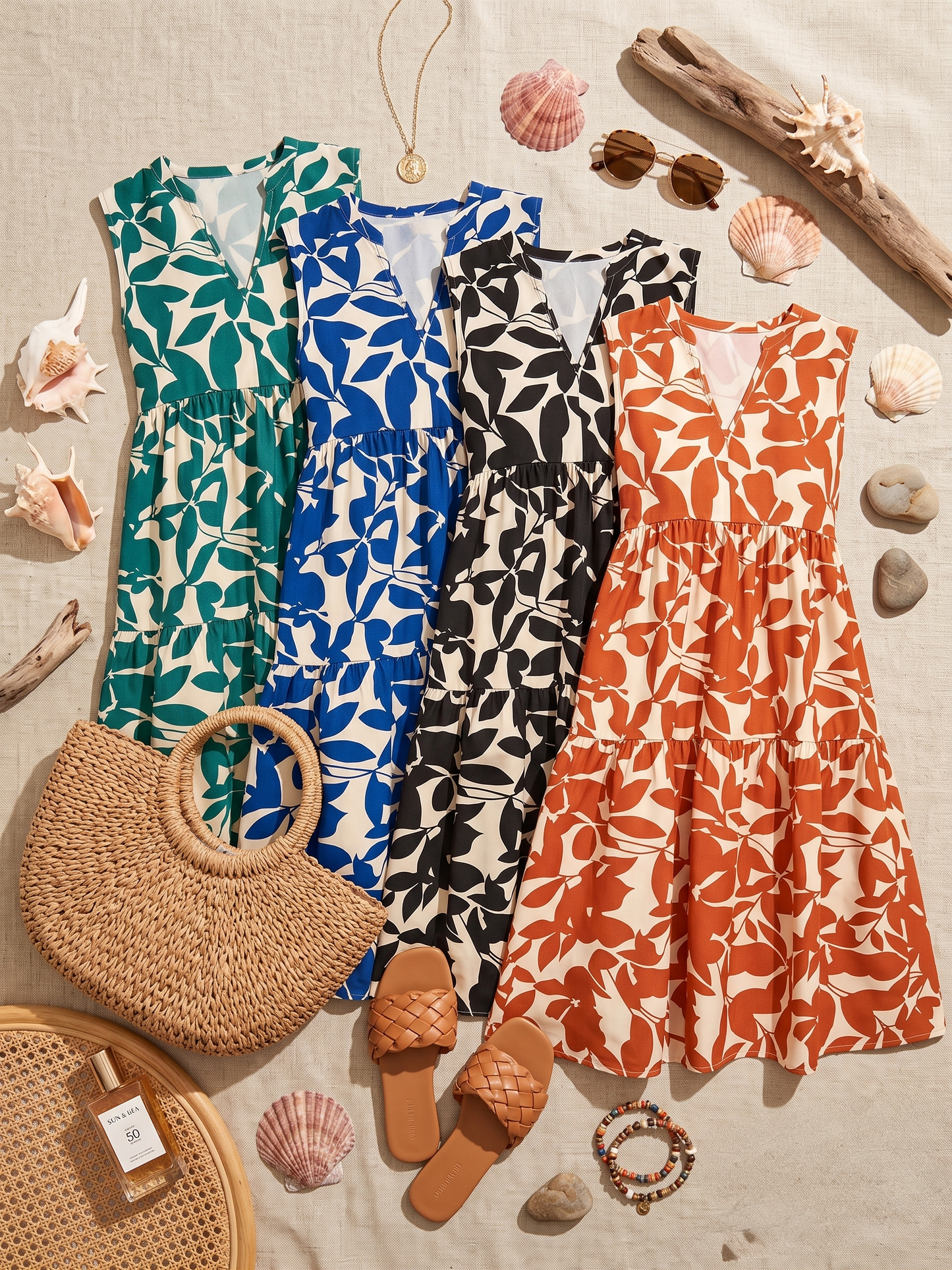 Women's Flowing Tummy-Flattering Midi Dress – product view | Hensley London