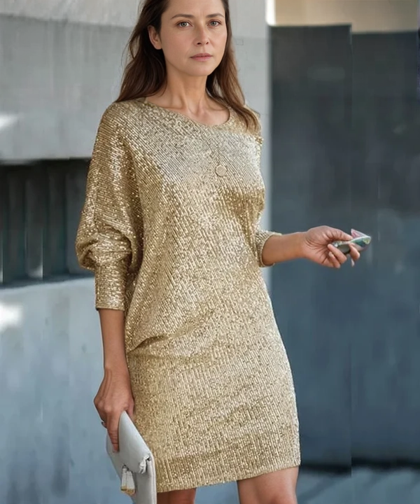 Women's Mini Dress Black Sequin Polyester Off-Shoulder-3