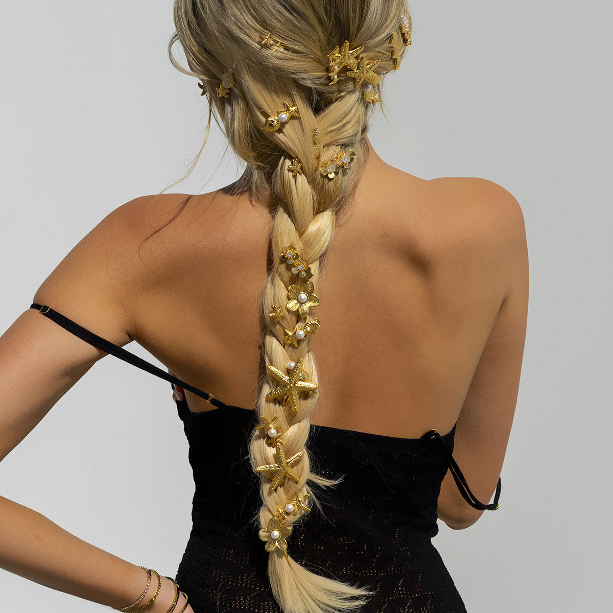Twin Starfish Freshwater Pearl French Pin – Hypoallergenic 18k Gold-Plated Hair Accessory 2