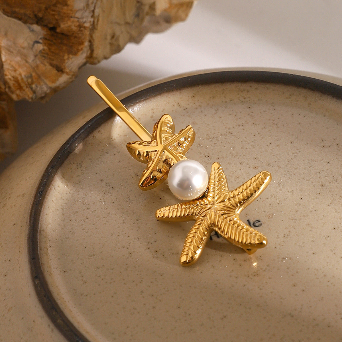Twin Starfish Freshwater Pearl French Pin – Hypoallergenic 18k Gold-Plated Hair Accessory 3