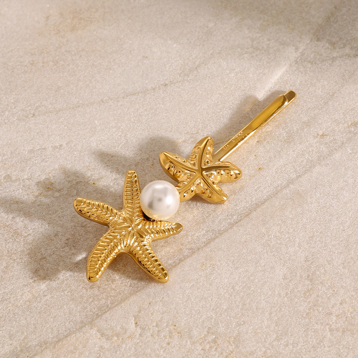 Twin Starfish Freshwater Pearl French Pin – Hypoallergenic 18k Gold-Plated Hair Accessory 4