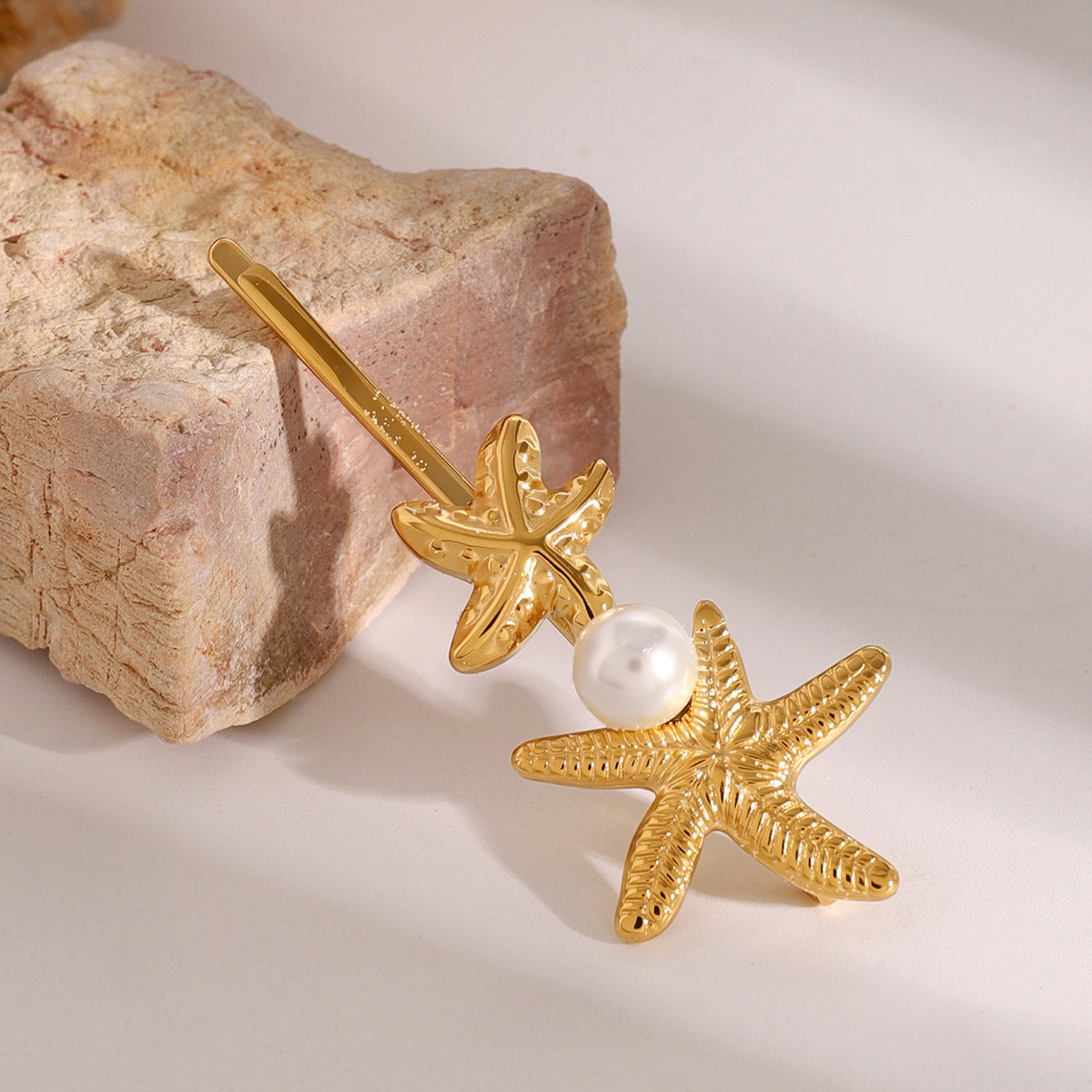Twin Starfish Freshwater Pearl French Pin – Hypoallergenic 18k Gold-Plated Hair Accessory 5