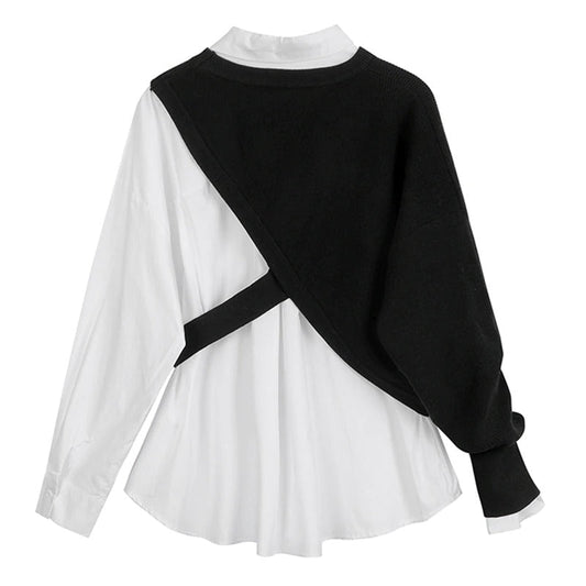 Two Piece Oversized Long Sleeve with Knitted Vest Tops Set 1