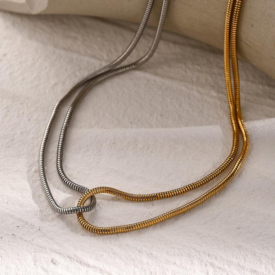 Two Tone Gold and Silver Necklace for Women – Intertwined Stainless Steel Jewelry, Waterproof and Hypoallergenic, 15 Inch with Extension 2