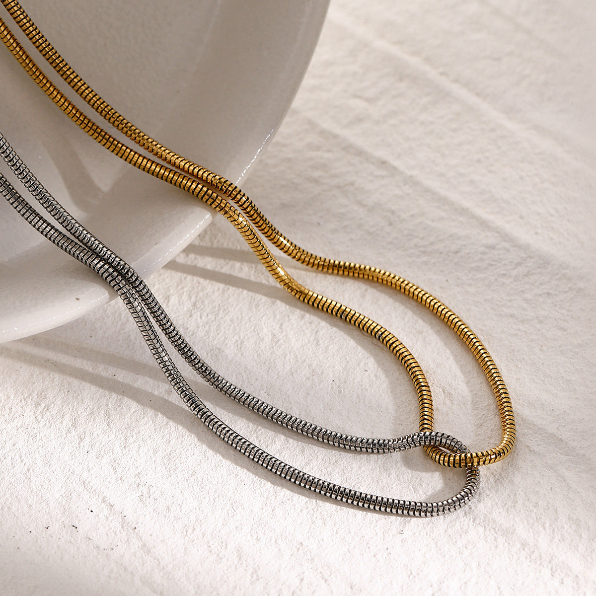 Two Tone Gold and Silver Necklace for Women – Intertwined Stainless Steel Jewelry, Waterproof and Hypoallergenic, 15 Inch with Extension 3