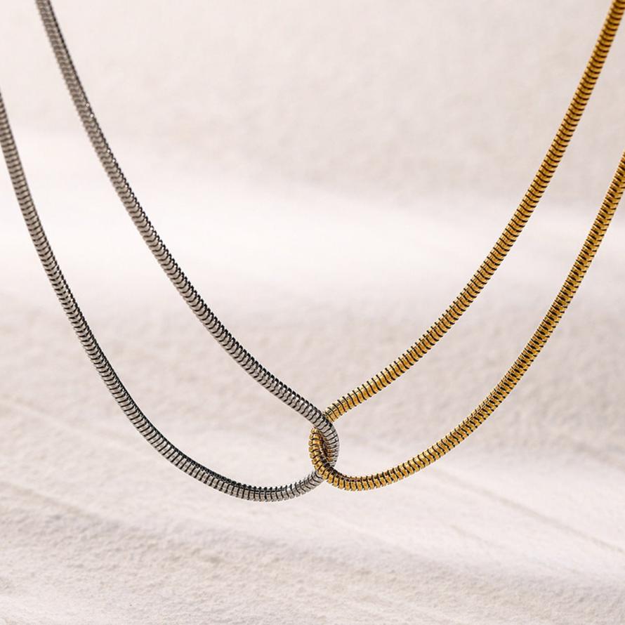 Two Tone Gold and Silver Necklace for Women – Intertwined Stainless Steel Jewelry, Waterproof and Hypoallergenic, 15 Inch with Extension 4
