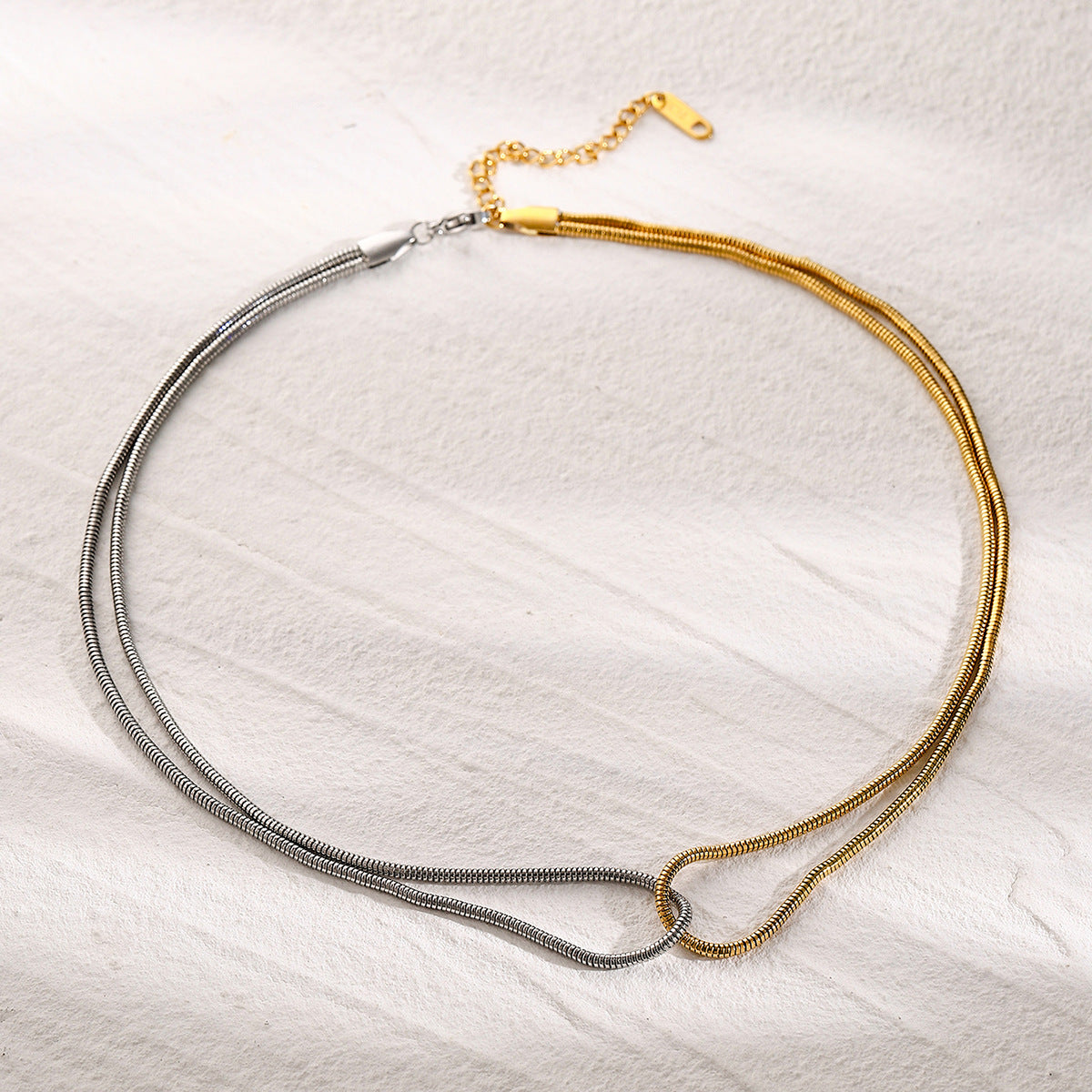 Two Tone Gold and Silver Necklace for Women – Intertwined Stainless Steel Jewelry, Waterproof and Hypoallergenic, 15 Inch with Extension 5