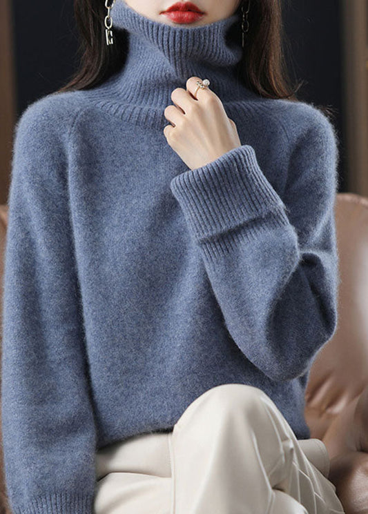 Women's Sweater Dark Camel High Neck Thick Knit - 2