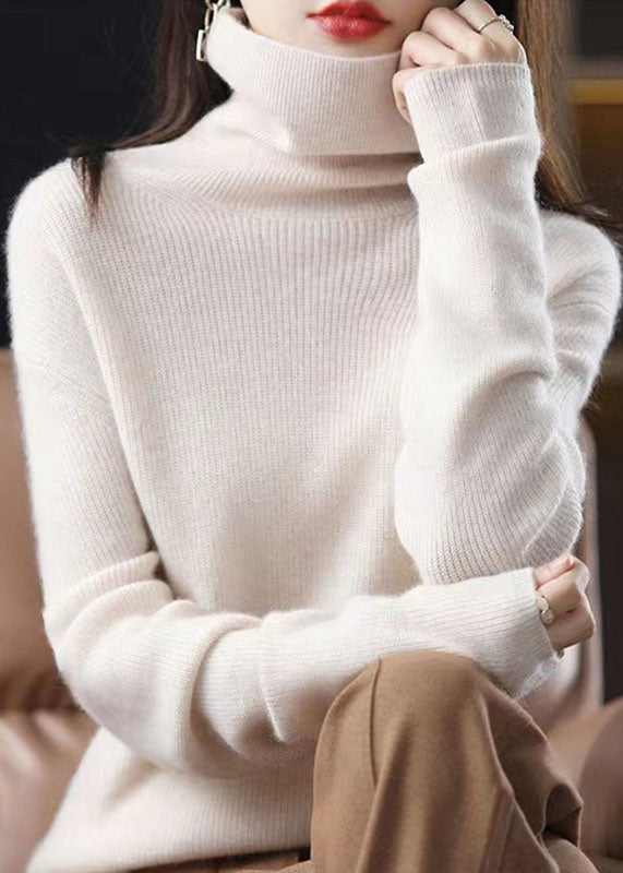 Women's Sweater Dark Camel High Neck Thick Knit - 3