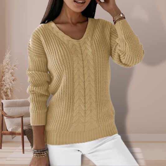 Women's V-Neck Knitted Pullover Sweater - Cozy Casual Wear for Fall and Winter 2