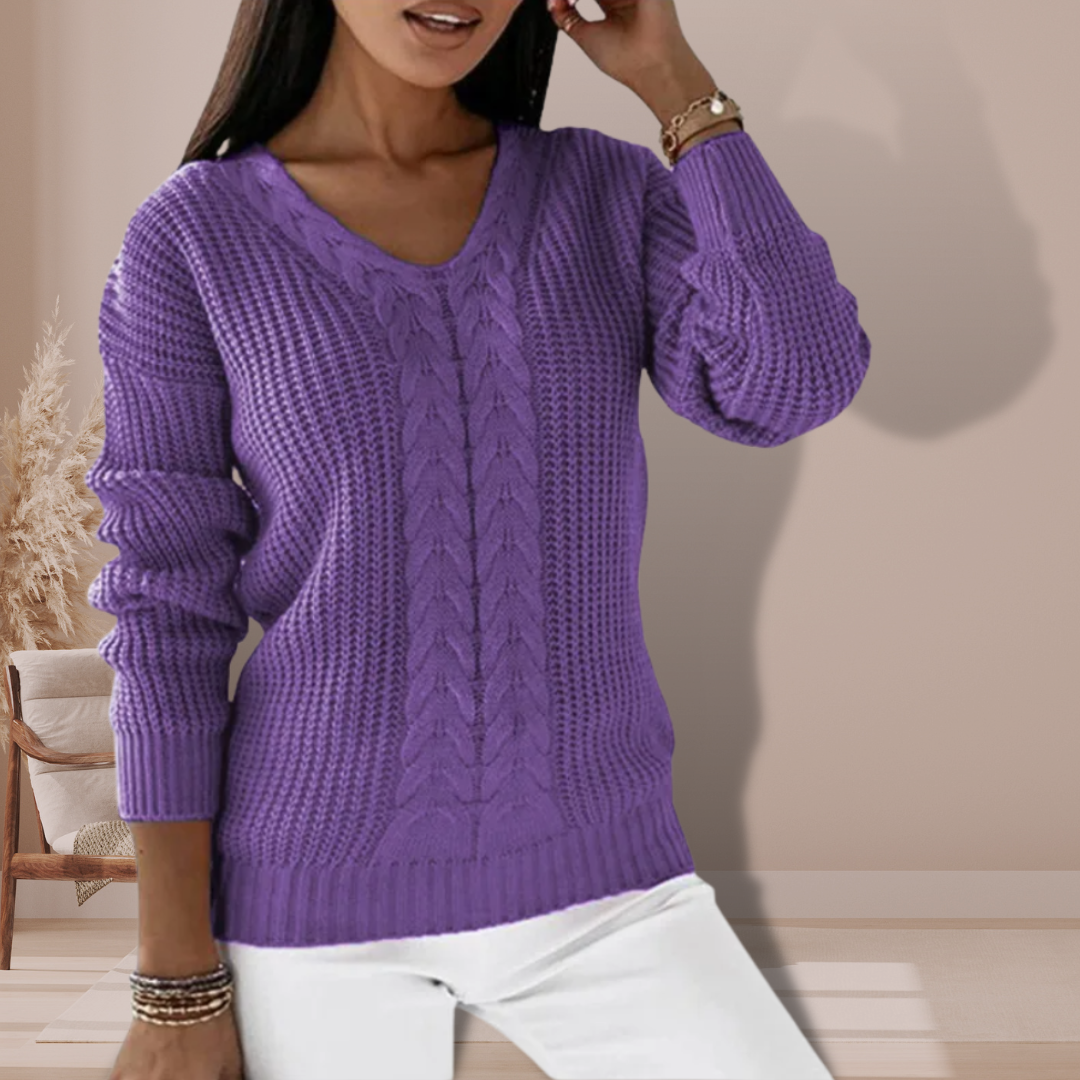 Women's V-Neck Knitted Pullover Sweater - Cozy Casual Wear for Fall and Winter 6