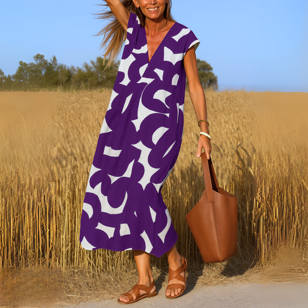 Women's Printed V-Neck Dress – product view | Hensley London