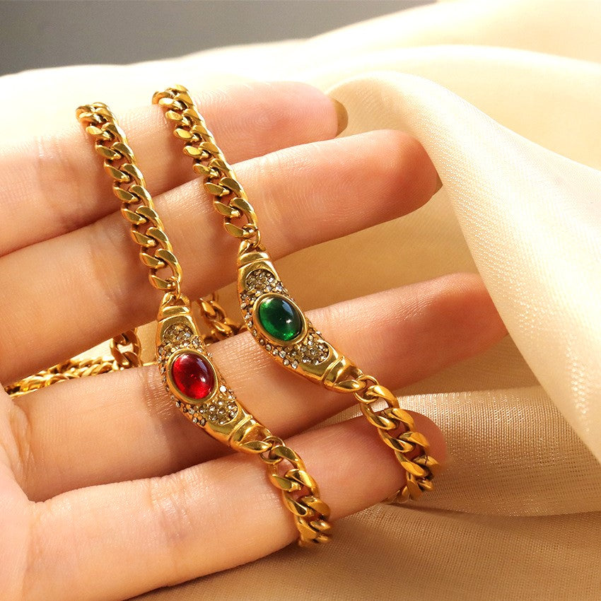 Vintage-Inspired Necklace with Gemstone Simulant Pendant – 18K Waterproof Gold, Hypoallergenic, 15-Inch Length, Available in Ruby, Emerald, Citrine 5