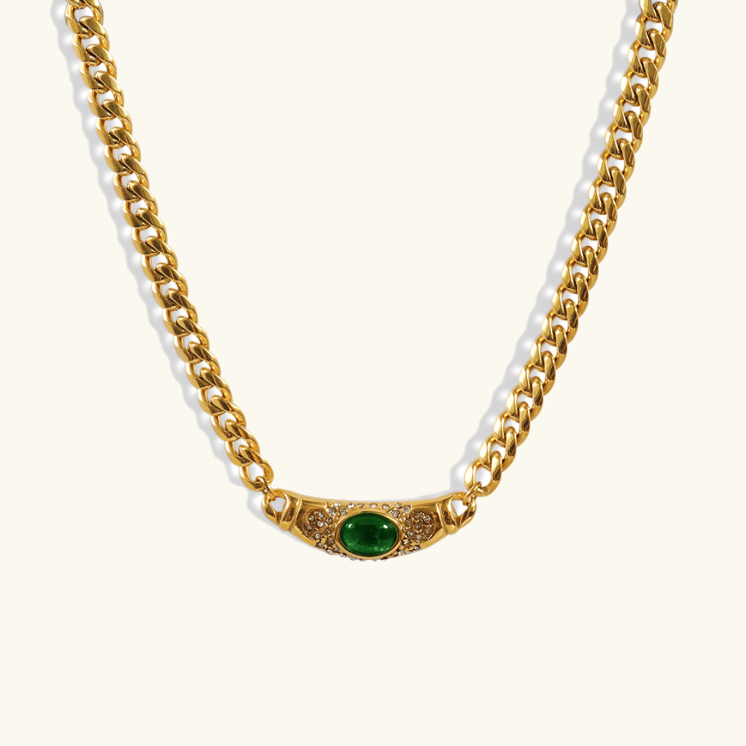 Vintage-Inspired Necklace with Gemstone Simulant Pendant – 18K Waterproof Gold, Hypoallergenic, 15-Inch Length, Available in Ruby, Emerald, Citrine 7