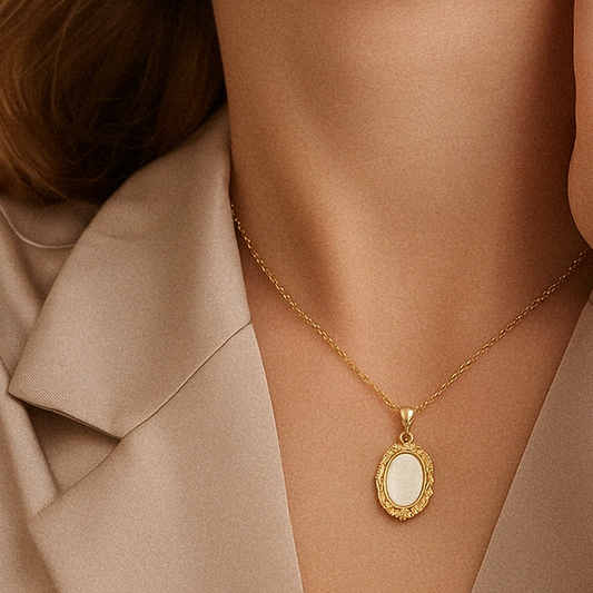Vintage Mother of Pearl Pendant with Gold Trim – Waterproof, Hypoallergenic, Lightweight Jewelry for Women 1