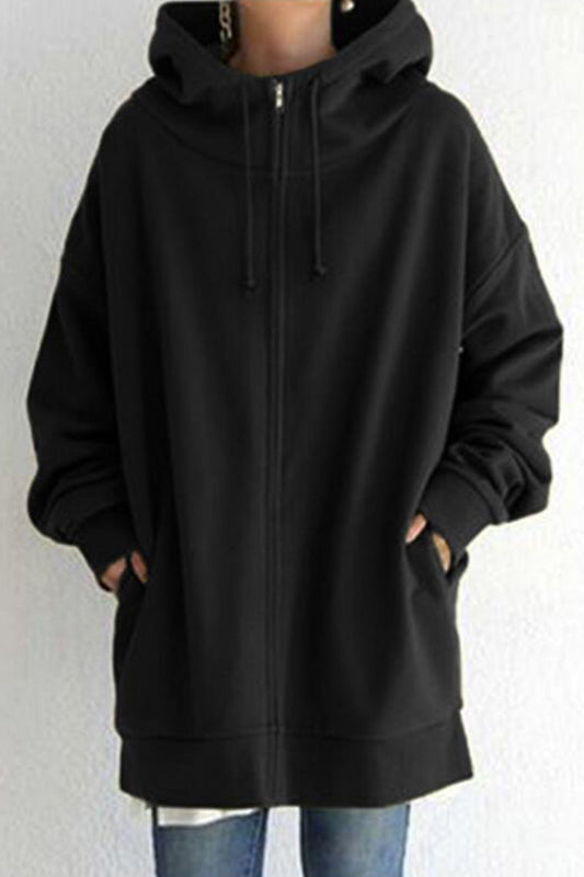 Women's Elegant Hoodie Black Cotton Blend - 2