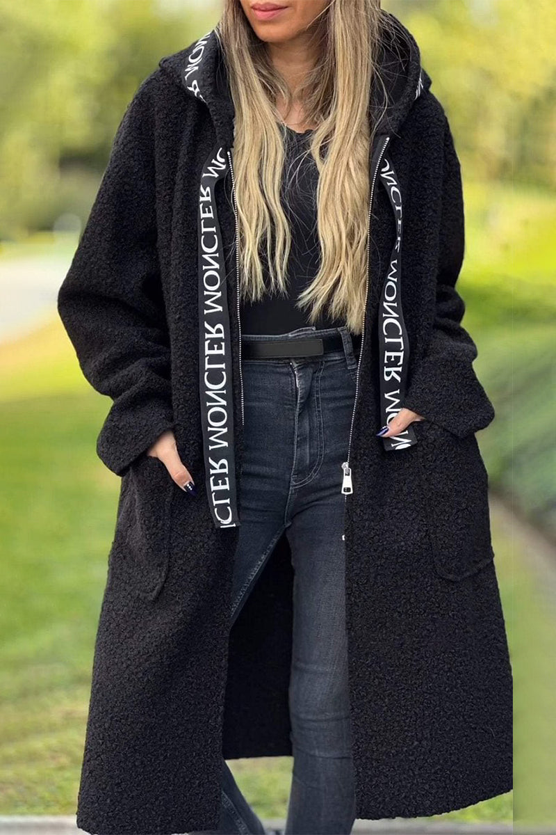 Women's Hooded Jacket Casual Patchwork Black Polyester Spandex - 8