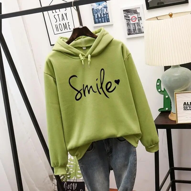 Women's Hoodie White Casual Cotton Smile Design - 5