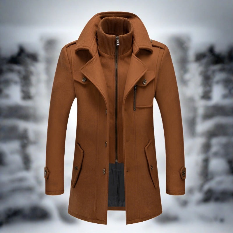 Men's Winter Coat Black Wool High Collar - 3