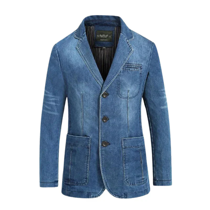 Men's Blazer Jacket Blue Denim 100% Cotton Casual Style - 12