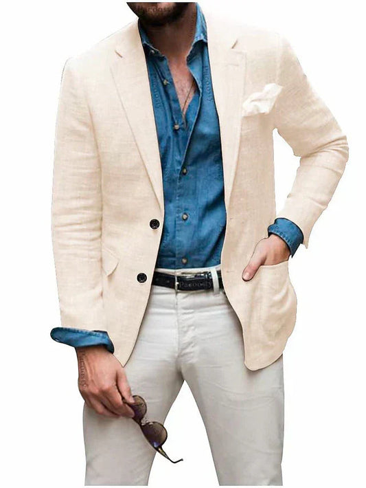 Men's Linen Blazer Beige Tailored Fit Casual Jacket - 2