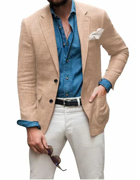 Men's Linen Blazer Beige Tailored Fit Casual Jacket - 8