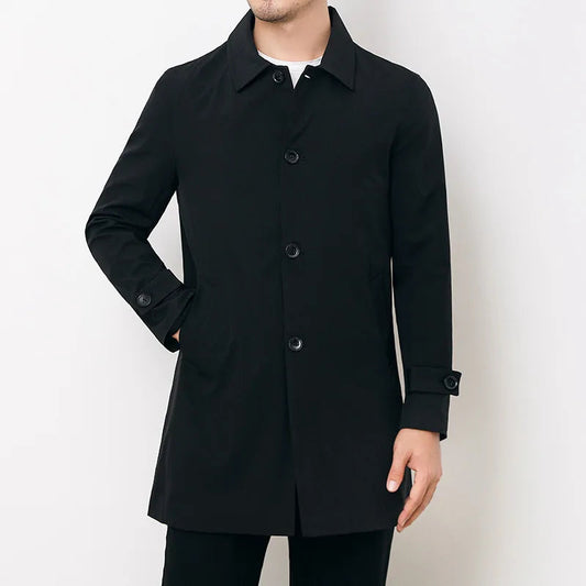 Men's Overcoat Black Casual Transitional Style High-Quality Fabric - 2