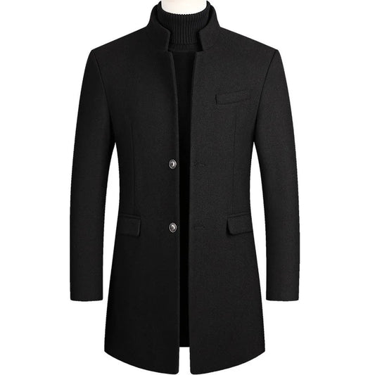 Men's Overcoat Black Wool Blend Elegant Tailored Coat - 2