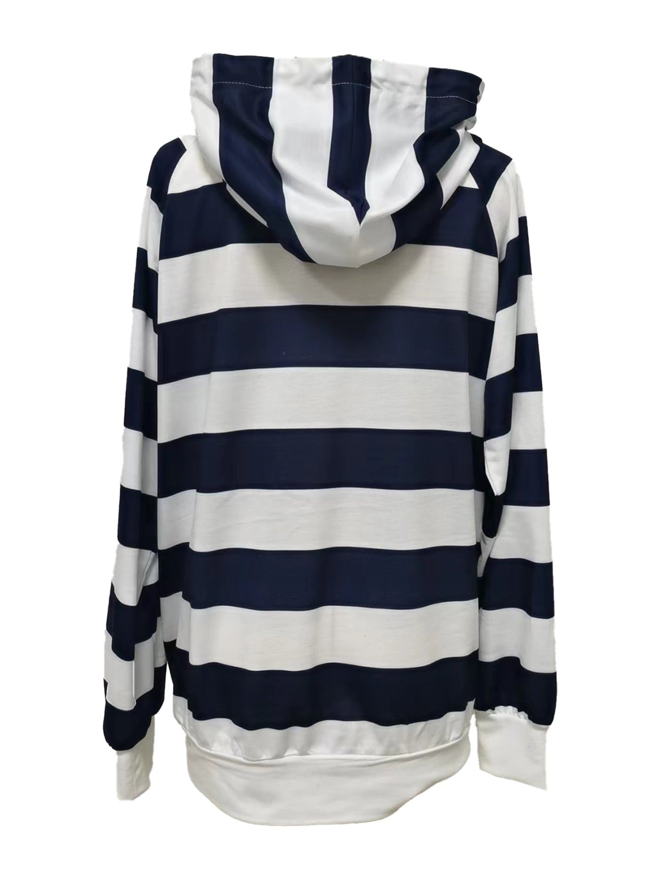 Women's Hoodie Blue Striped Polyester Casual Sweatshirt - 3