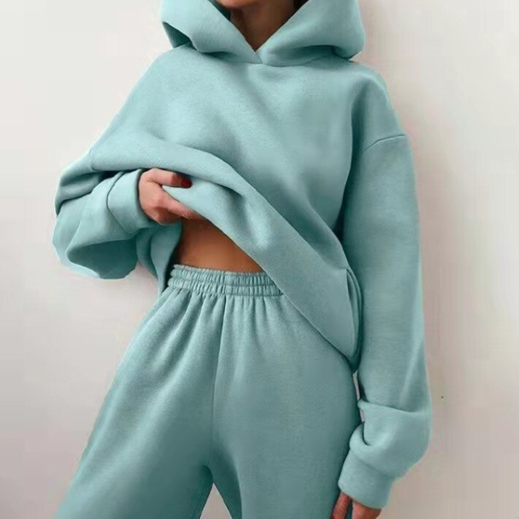 Women's Tracksuit Set Grey Cotton Blend Casual Hoodie & Sweatpants - 13