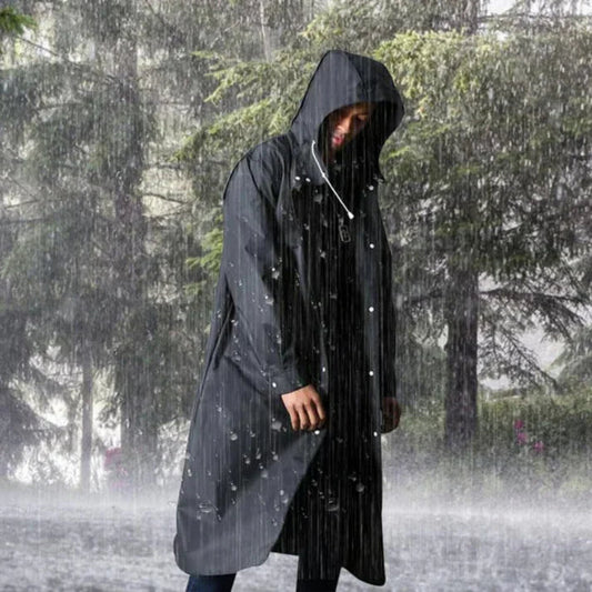 Men's Waterproof Raincoat Black Lightweight Outdoor Coat with Hood - 2