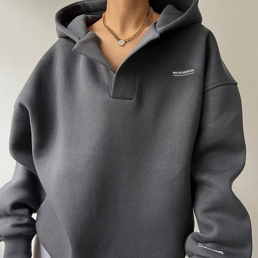 Women's Hoodie Grey Cotton Casual - 3