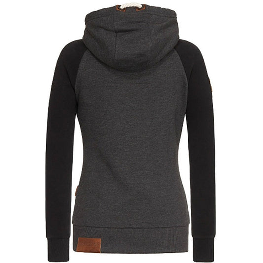 Women's Zip-Up Hoodie Black Slim Fit Cotton - 2