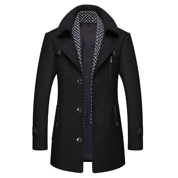 Women's Winter Coat Black Wool Blend with Detachable Collar - 6