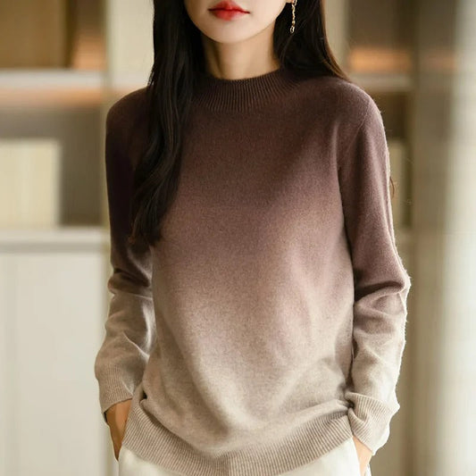 Warm and Trendy Ombre Wool Sweater for Women with Long Sleeves 0