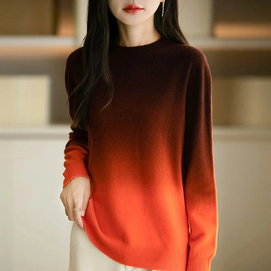 Warm and Trendy Ombre Wool Sweater for Women with Long Sleeves 1