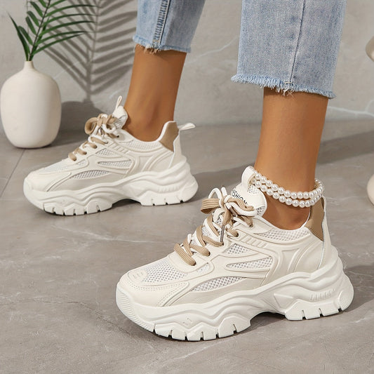 White Mesh Sneakers for Women with Thick Sole – Casual and Sporty Design 1
