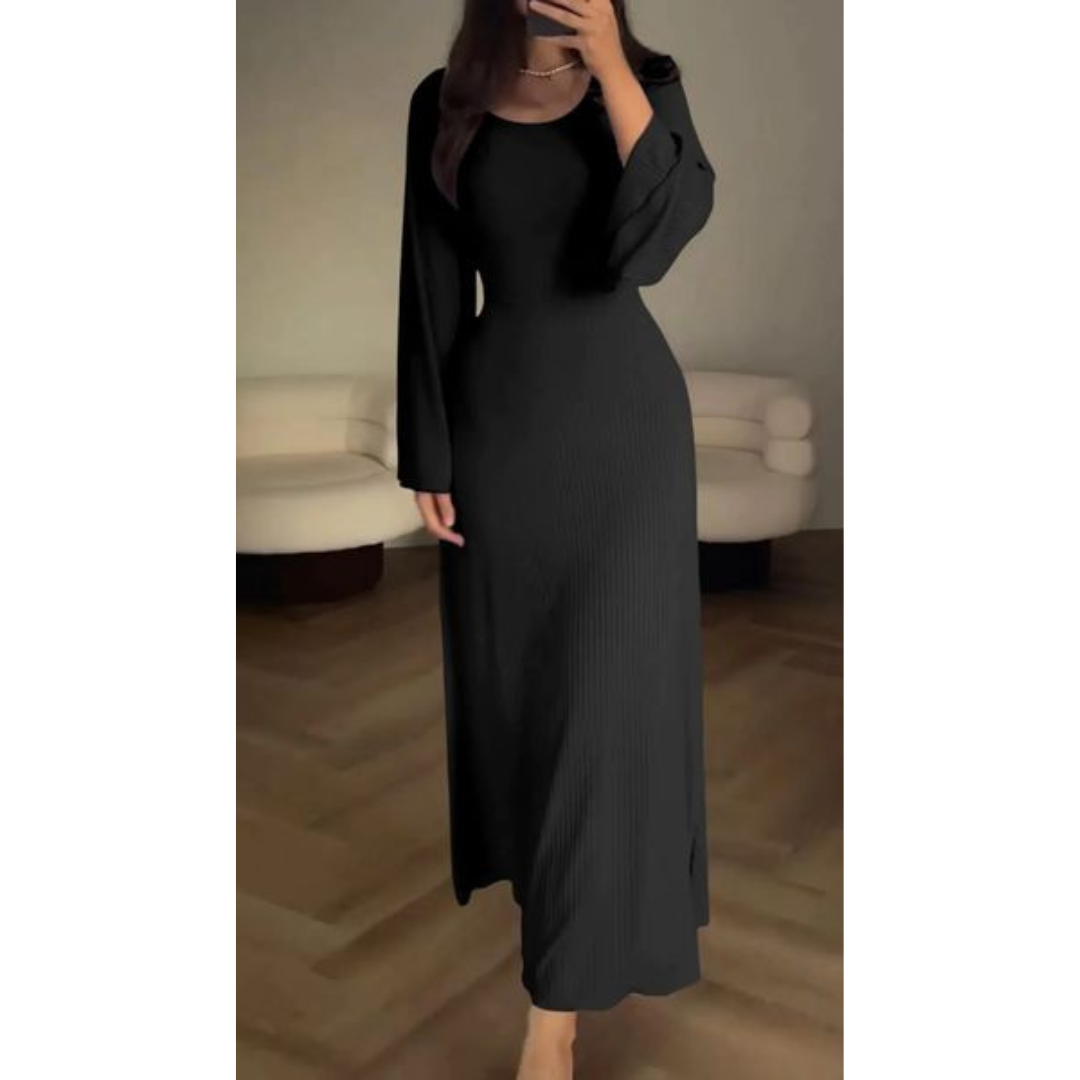 Women's Maxi Dress Black Acrylic Knit-4