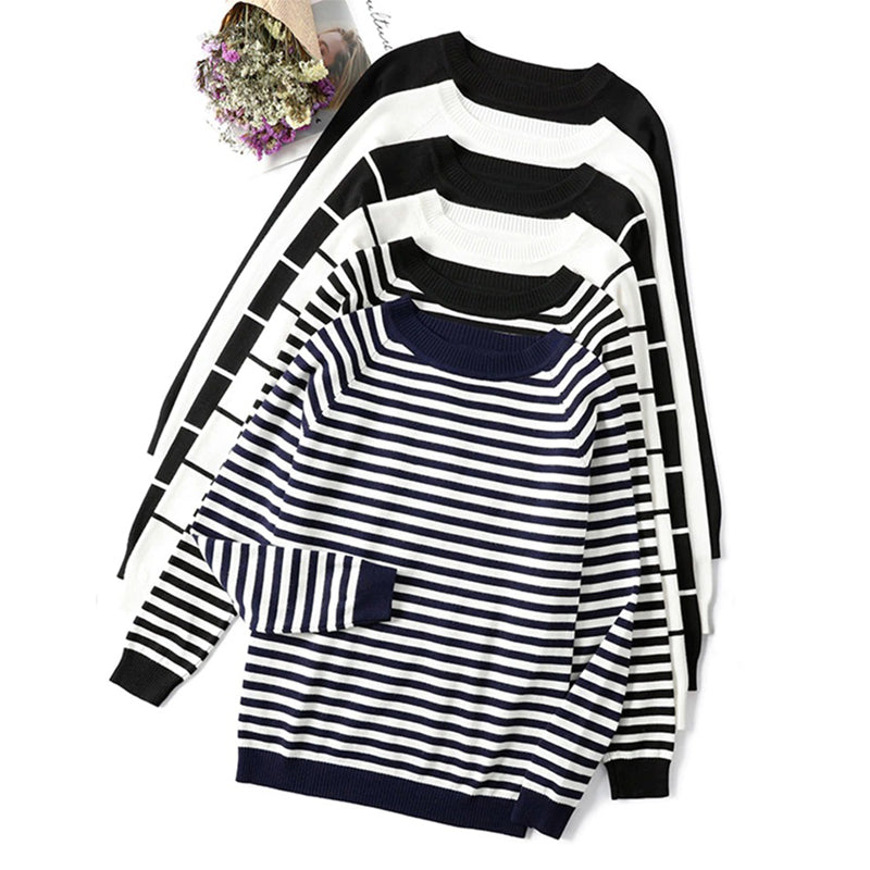 Winter Fashion Striped Pattern Knitted Long Sleeve Pullover Sweaters 3