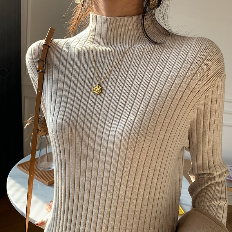 Winter Thick and Straight  Knitted Turtleneck Pullover Maxi Sweater Dresses 1